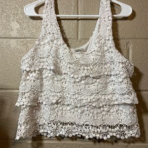 Olsenboye white lace crop top size extra large